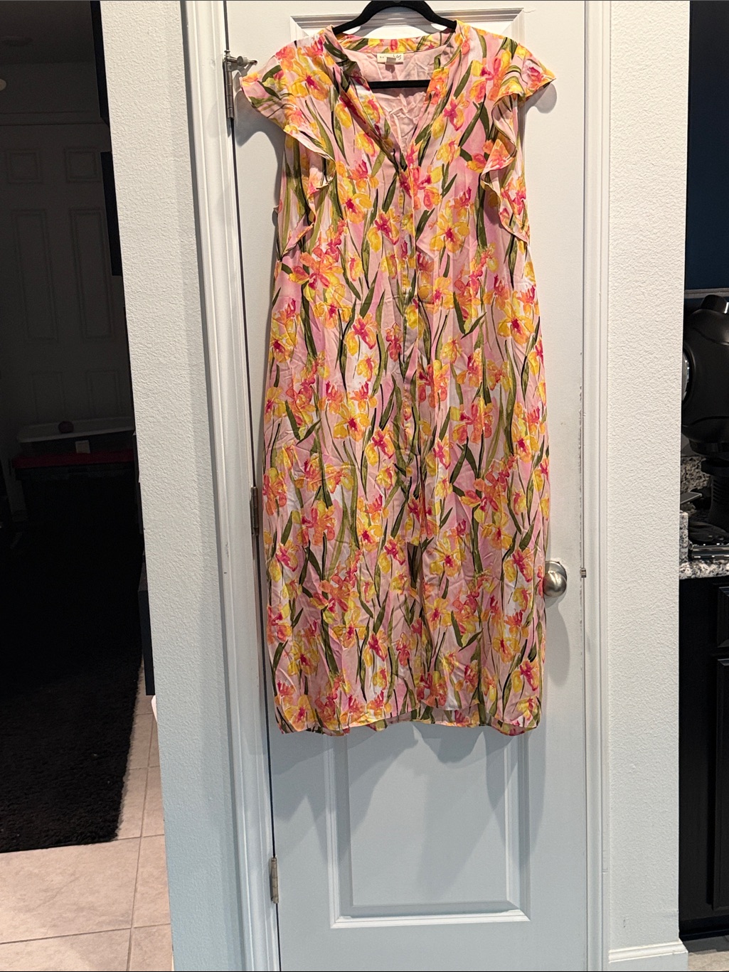 Maison Jules - Pink Floral Midi Dress With Yellow & Green Print